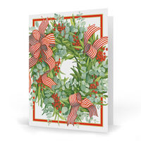 Ribbon Stripe Wreath Folded Holiday Cards