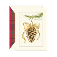 Foil Embossed Elegant Pinecone Ornament Boxed Folded Holiday Cards