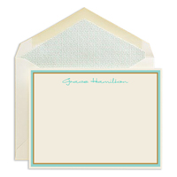 Chic Turquoise and Gold Double Border Flat Note Cards