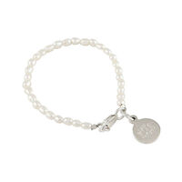 Freshwater Rice Pearl Children's Bracelet with Silver Round Charm