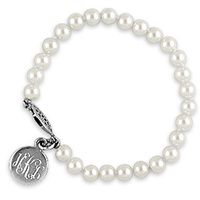 6 mm Glass Pearl Bracelet with Round Silver Charm