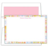 Pink Madras Patch Thin Flat Note Cards
