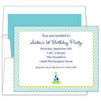 Blue Gingham Party Hat Invitations