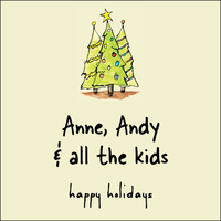 Happy Holidays Trees Gift Tag on Recycled Stock or Vinyl Label