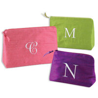 Silk Solid Embroidered Initial Cosmetic Bag