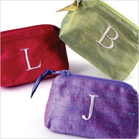 Silk Solid Embroidered Initial Coin Purse
