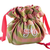Silk Plaid Embroidered Initial Jewelry Pouch