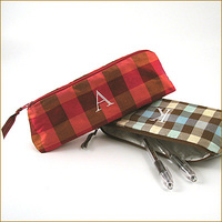 Silk Plaid Embroidered Initial Cosmetic Brush Case