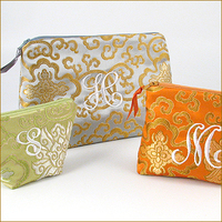 Asian Brocade Embroidered Initial Cosmetic Bag