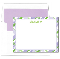 Lime Green and Lavender Plaid Flat Note Cards