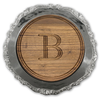 Walnut Initial Cutting Board in a Victorian Rim Pewter Charger