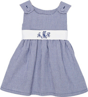 Navy Gingham Pique Dress with White Sash