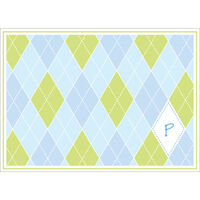Blue and Green Argyle Initial Foldover Note Cards