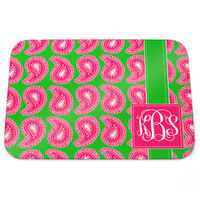 Paisey Pink and Green Monogram Glass Cutting Boards