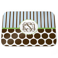 Chocolate Dots and Blue Stripes Monogram Glass Cutting Boards