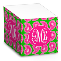 Pink and Green Paisley Sticky Note Cube