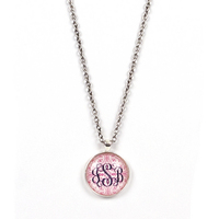 Pink and White Glass Pendant on Silver with Antique Silver Chain