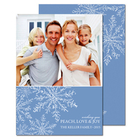 Blue Peace Love Joy Snowflakes Photo Cards