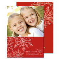 Red Peace Love Joy Snowflakes Photo Cards