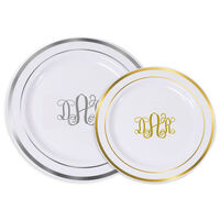 Elegant Monogrammed Premium Plastic Plates with Gold or Silver Edge