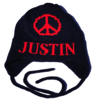 Personalized Peace Knit Hat with Earflaps