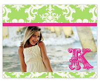 Green Damask Posh Photo Note Cards