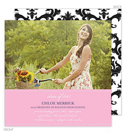Pink and Black Damask Graduation Announcements