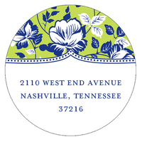 Blue Floral on Green Round Address Labels