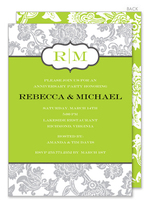Grey Floral Pattern on White and Green Invitations