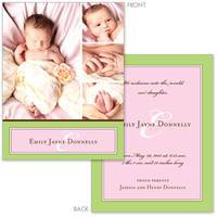 Green Border with Pink Photo Birth Announcements