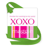 Pink Preppy Border Gift Tags with Attached Ribbon