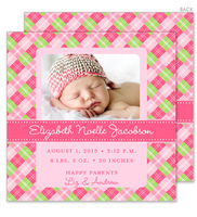 Pink Argyle Photo Birth Announcements