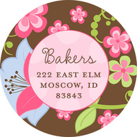 Brown Floral Round Address Labels