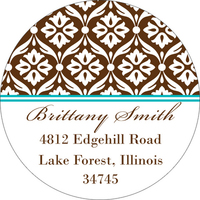 Brown Toile Round Address Labels