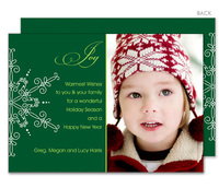 Green Fancy Snowflake Holiday Photo Cards