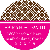 Pink and Brown Lattice Round Address Labels