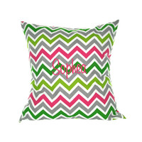 Pink and Lime Chevron Pillow