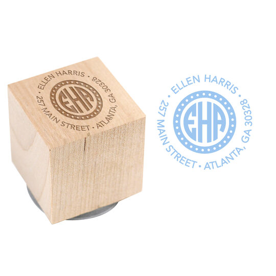 Personalized Circle Monogram Wood Block Rubber Stamp