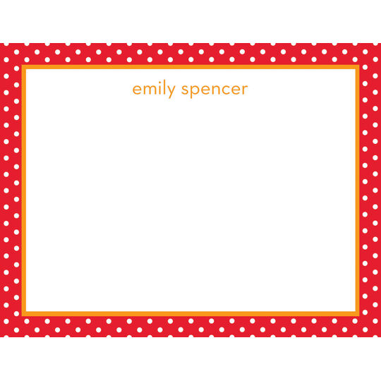 Personalized Red Polka Dot Border Flat Note Cards