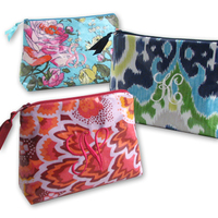 Laminated Cotton Embroidered Initial Cosmetic Bag