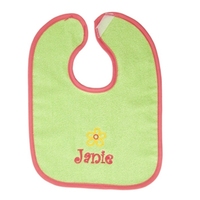 Lime Cotton Terry Baby Bib with Yellow Flower Design
