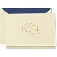 Script Monogram Lightweight Folded Note Cards - Hand Engraved