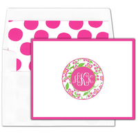 Pink and Green Floral Monogram Foldover Note Cards