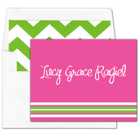 Shocking Pink with Green Stripes Foldover Note Cards
