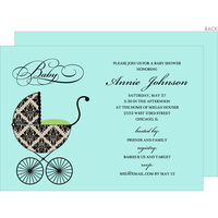 Green Fancy Carriage Baby Shower Invitations