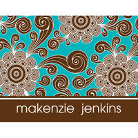 Turquoise and Brown Funky Floral Foldover Note Cards