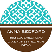 Turquoise and Brown Stylish Pattern Round Address Labels
