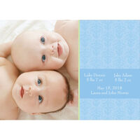 Blue Damask Twins Photo Birth Announcements
