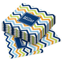 Blue, Orange and Lime Chevron Paper Coaster Set