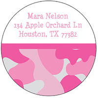 Pink Camo Round Address Labels